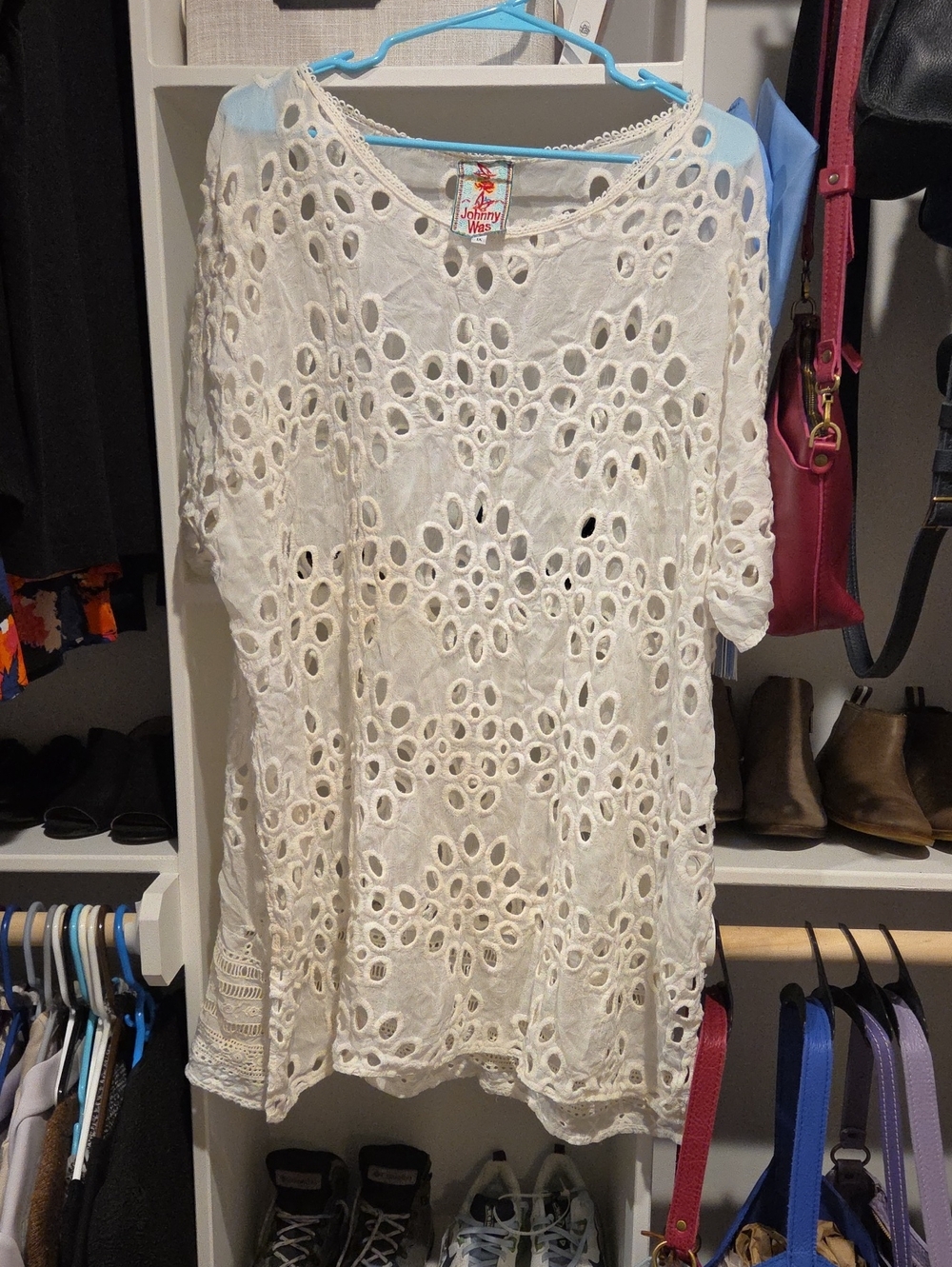 Johhny Was Lace Overlay Short Sleeve Blouse Sz Xl